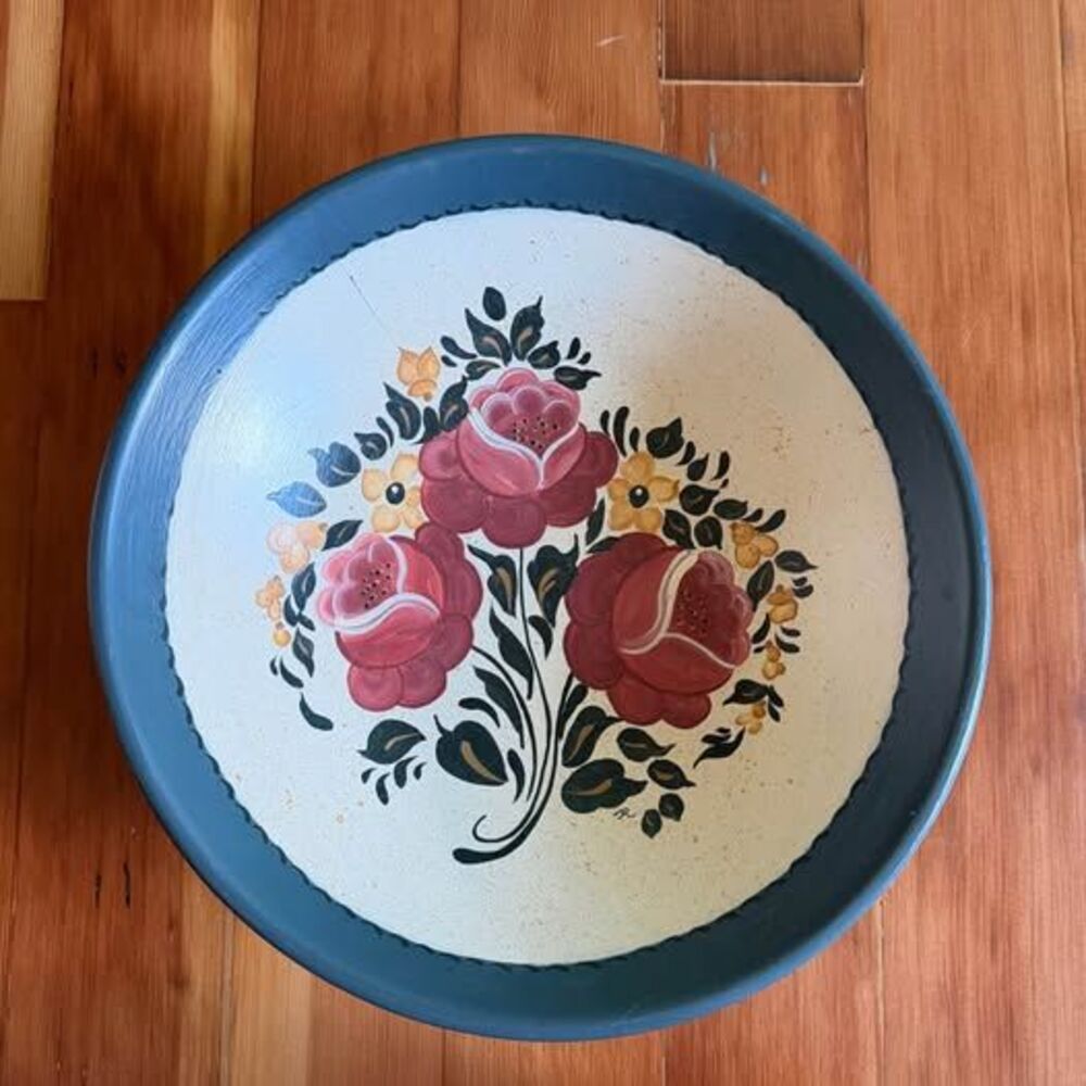 Hand-Painted Floral Wooden Bowl